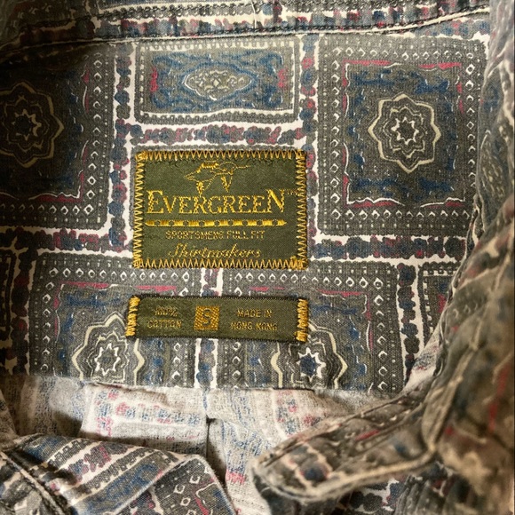 Vintage Evergreen Button Up Retro 70’s Pattern - Picture 2 of 4